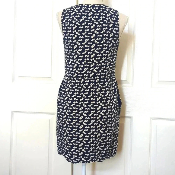 J. CREW Navy Blue White Heart Print Tank Top Button Mini Knee Length Dress - Picture 6 of 9